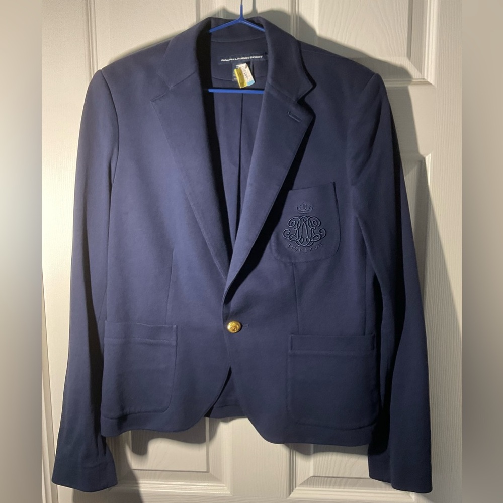 Ralph Lauren Sport Navy Blazer with Embroidered Crest Size 14